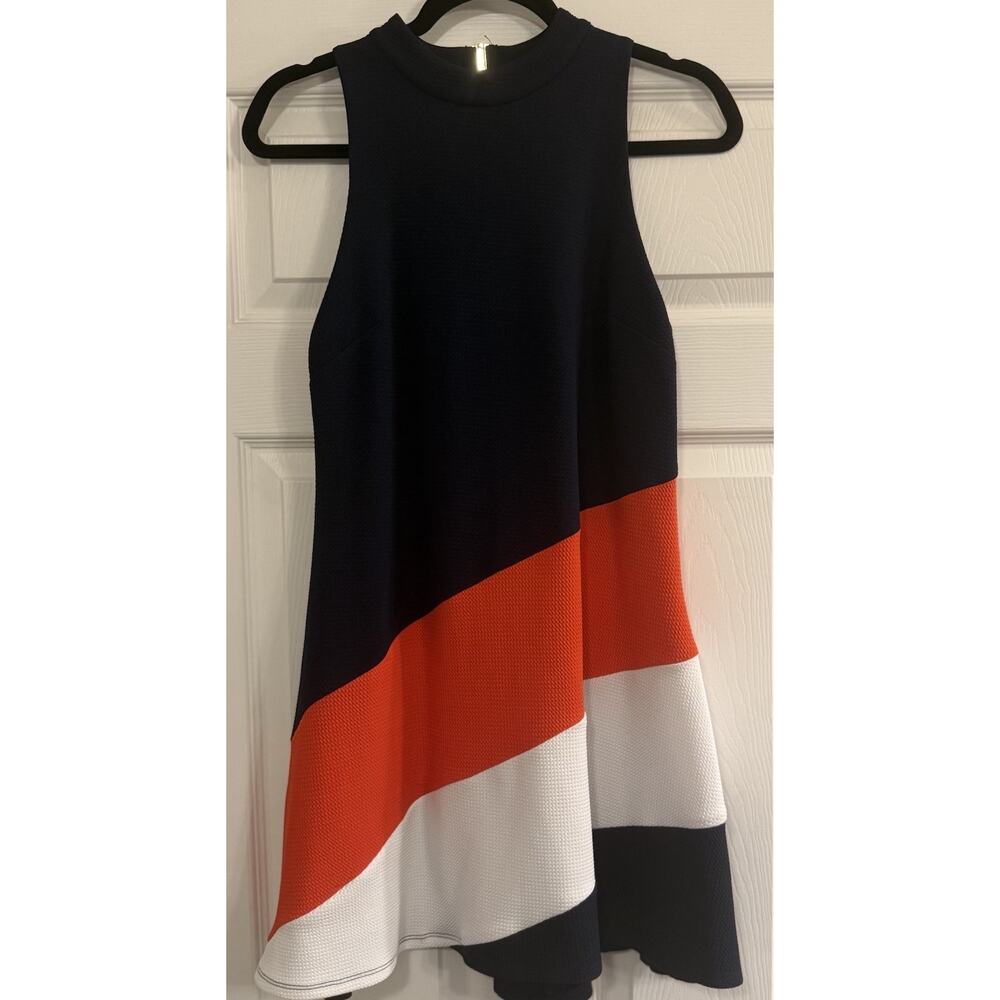 Anthropologie Colorblock A-Line Mini Dress in Navy, Orange & White